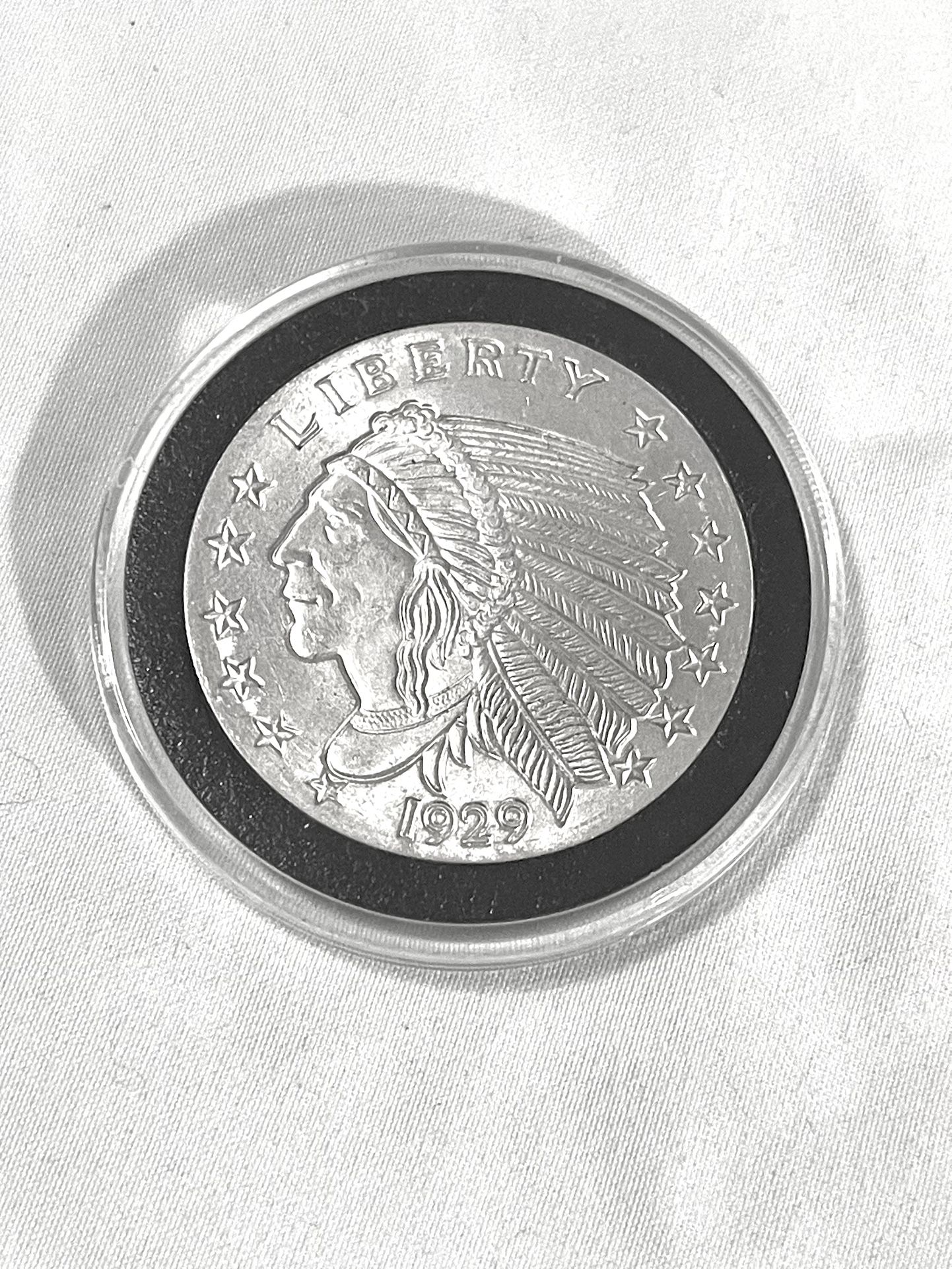 Uncirculated Sealed In Capsule 1929 Incuse Indian Head .999 Fine Silver 1 Troy Ounce Coin. Retail For $217 on sale for $131