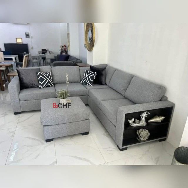 Boucle Fabric Sectional Sofa With Ottoman