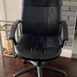 Black Leather Adjustable Rolling Arm Desk Office Business Chair Wheels