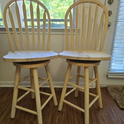 Set of 2 Solid Wood Swivel Bar Stools - Very Sturdy
