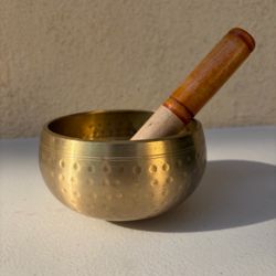Tibetan 5x3” Brass Singing Bowl Hand Hammered Meditation Bowl w Wooden Mallet