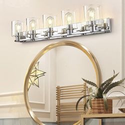 Deyidn 5 Lights Bathroom Vanity Light Fixture Over Mirror Modern Wall Sconce Lighting With Glass