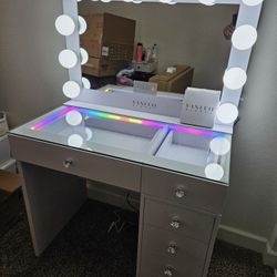 Brand New VAnity With RGB Light Inside Desk And Hollywood Mirror $749
