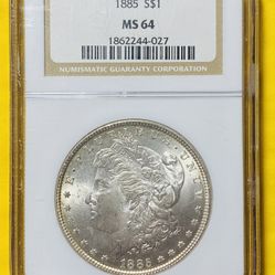 1885 MORGAN SILVER DOLLAR COIN (NGC-Graded MS64) Mint State, Uncirculated