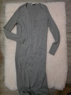 Zara Gray Ribbed Knit Maxi Duster Cardigan Sweater Dress Women's L
