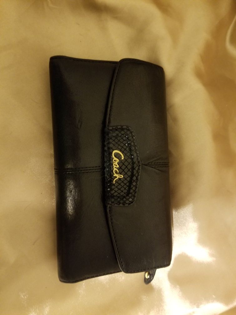 Coach black leather large checkbook wallet, excellent condition