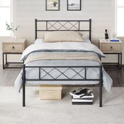 Twin Bed, Black Rod, Iron Bedframe( Mattress, Not Included)
