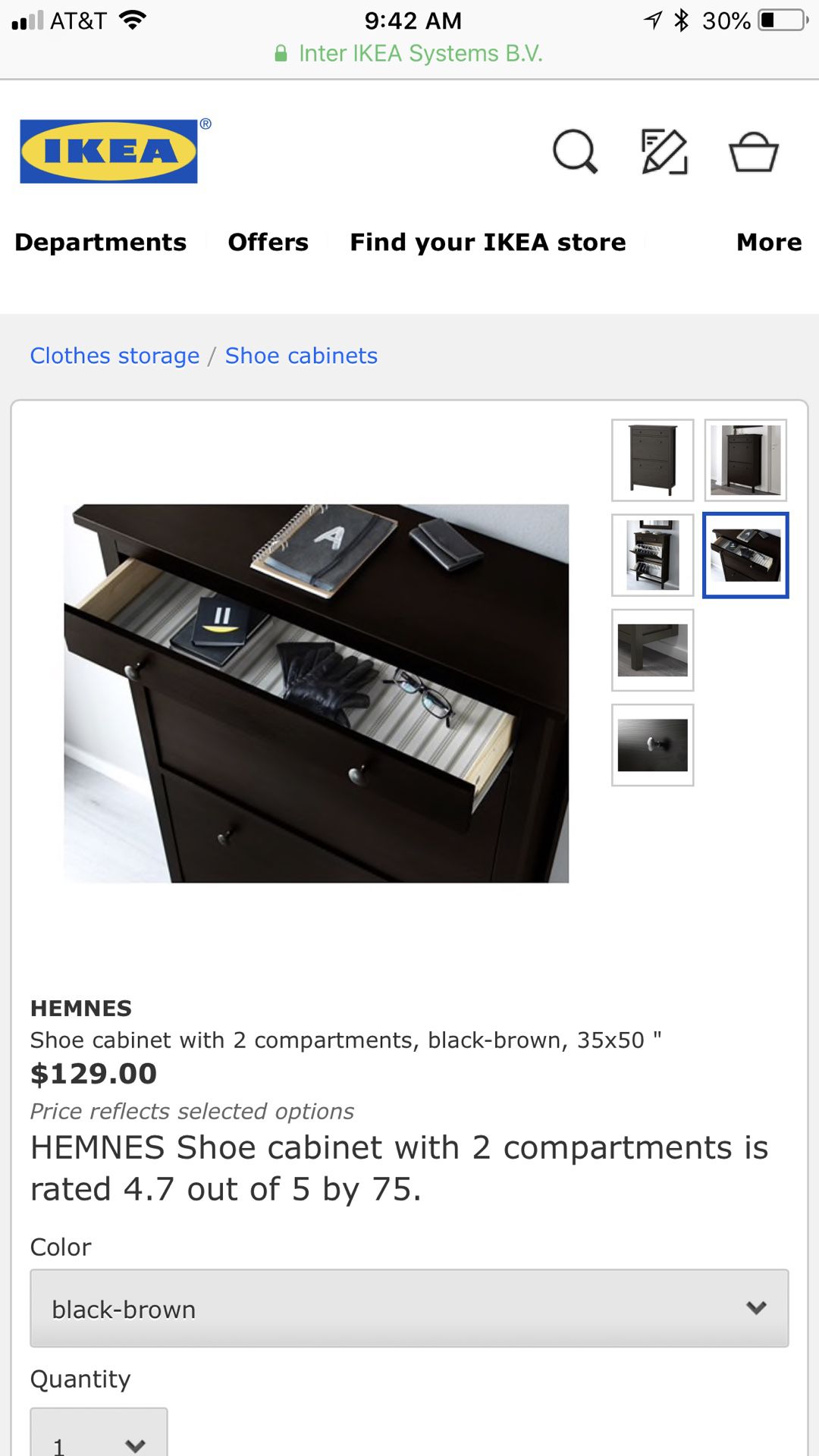 HEMNES Shoe cabinet with 2 compartments, black-brown, 35x50 - IKEA