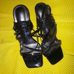 Black Glossy Strapped Block heels