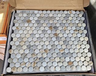 Lamora Marble Coastal Blue 11 in. x 13 in. Glazed Ceramic Penny Round Mosaic Tile 