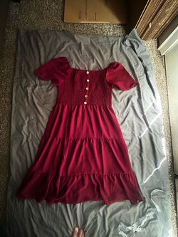 Women's Burgundy Midi Dress Size Large - Always Indigo Smocked Tiered - Like New