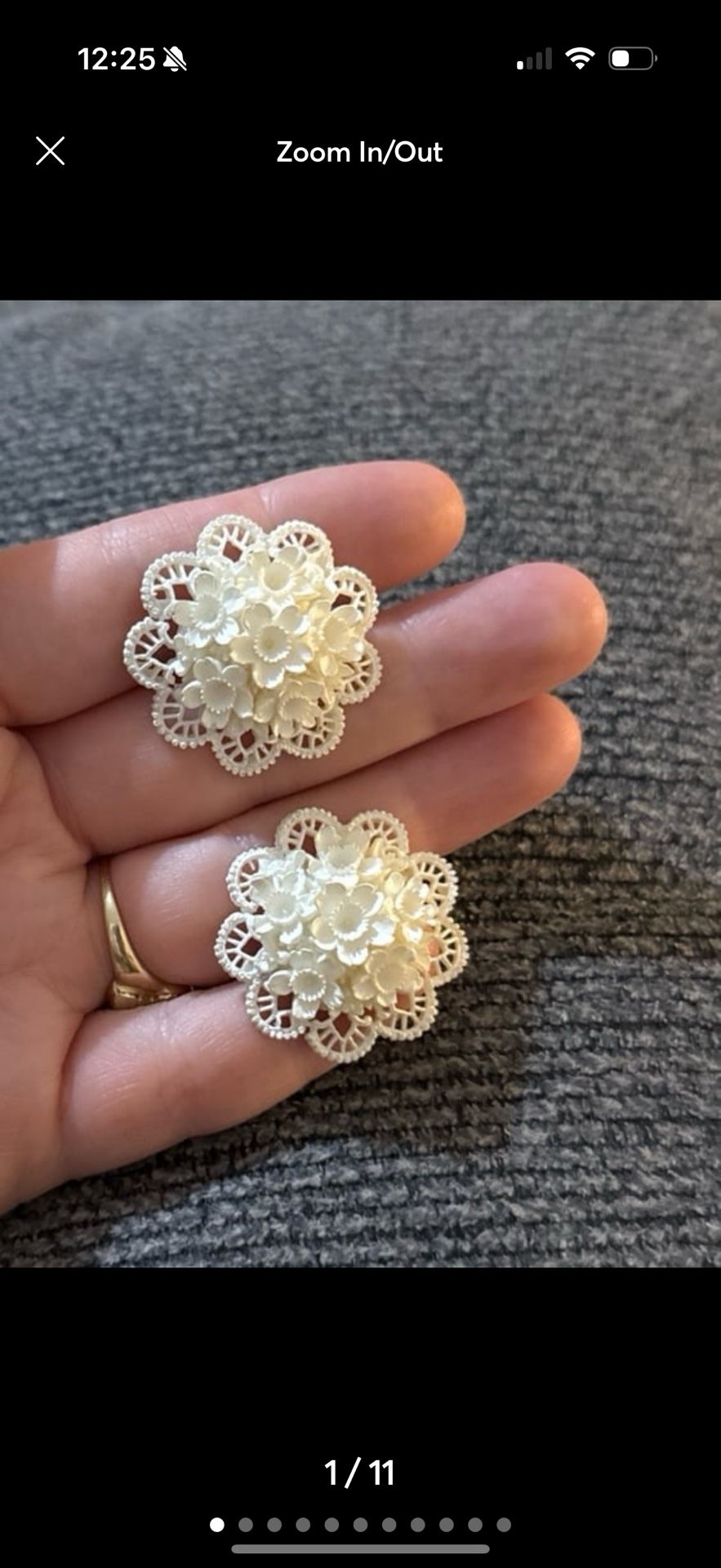 Vintage Floral Celluloid Plastic Clip On Earrings Filigree