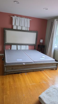 King Size Upholstered Bed Frame with Nailhead Trim