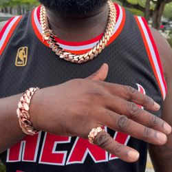 Bracelet & Chain Set Miami Cuban Link 18k Heavy Gold Plated Chain 