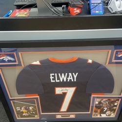 John Elway Autographed Framed Jersey