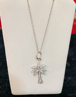 Palm tree with white topaz sterling silver pendant with chain