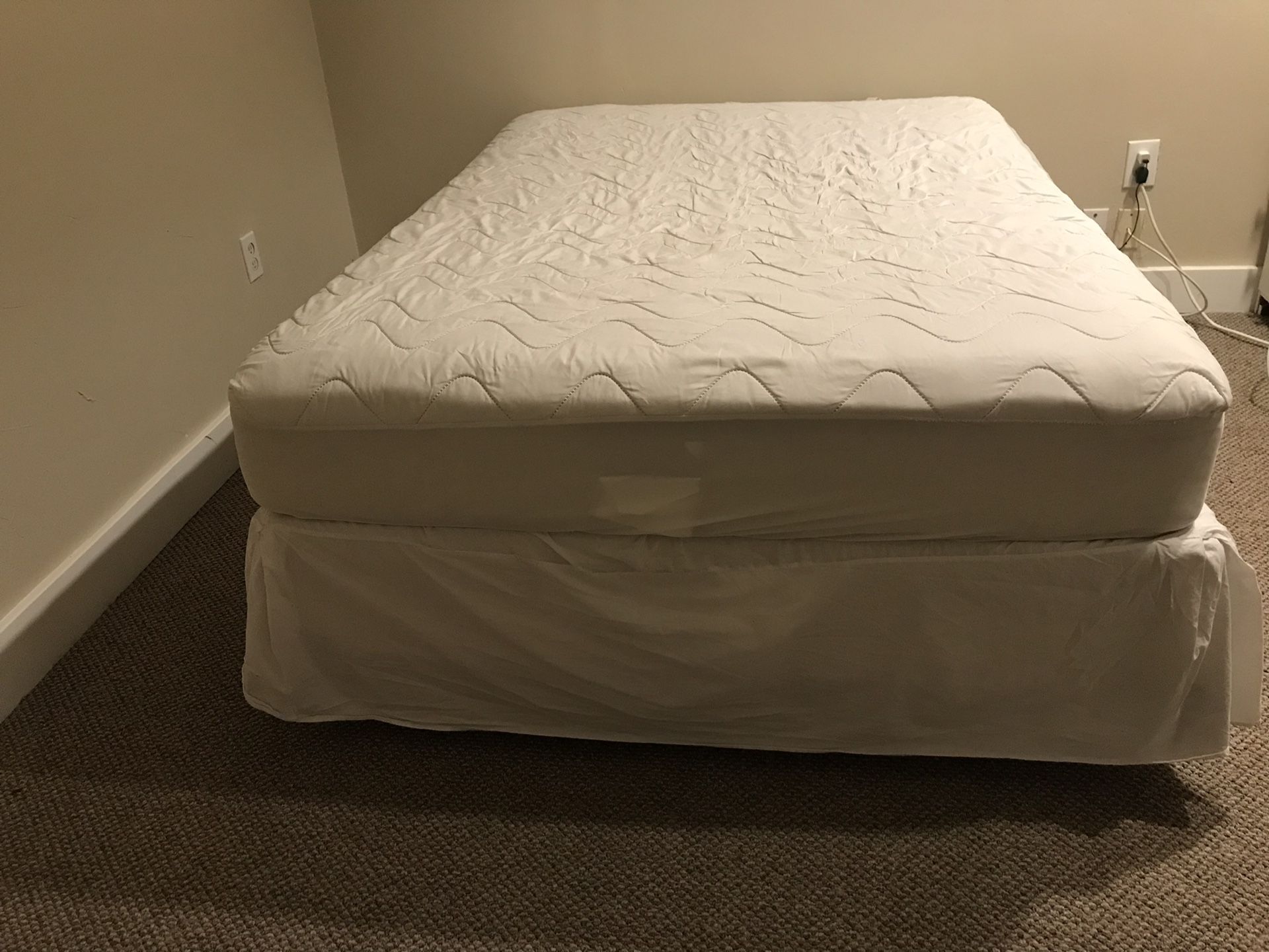 Double Bed, box spring, adjustable queen/double collapsible metal frame. Room for underbed storage!