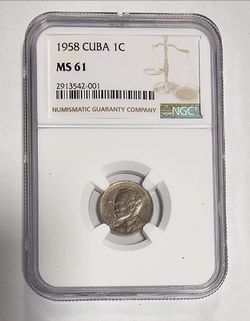 1958  1 Centavo Coin NGC MS 61 Jose Marti