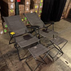 New Set Of 2 (4 Pcs) Folding Camping Chair Outdoor Patio Recline Chair with Footrest Ottoman 