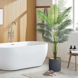 Artificial Palm Tree Plant, Green Leaves in Pot, 6 FT Tall,Faux Tropical Palm...