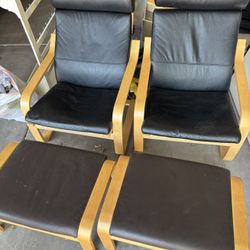 2 IKEA Leather Poang chair With ottoman