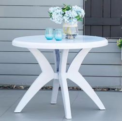 New Plastic White Outdoor Bistro Table with Umbrella Hole for Garden Lawn Backyard