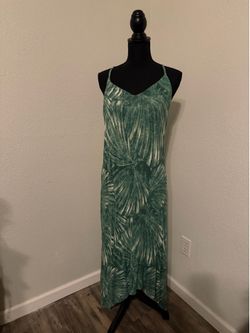 Green Tropical Print Midi Slip Dress