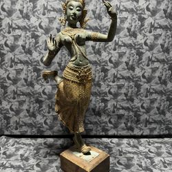 ANTIQUE GILT BRONZE THAI DANCER PHRA RAMA ON STAND