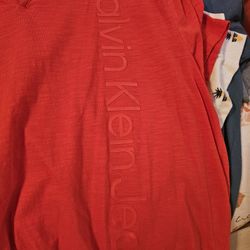 Calvin  Klein Men's Hainly Shirt Size Large Fire Engine Red Color 