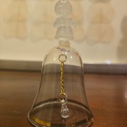 Vintage Frosted Glass Girl Bell – Clear Glass with Gold Chain (3.75")