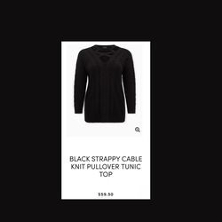 BLACK STRAPPY CABLE KNIT PULLOVER TUIC