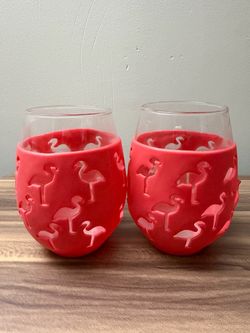 Set of 2 Red Flamingo Wine Glasses