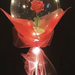 LED Light-Up Balloon with Rose Inside - DIY Kit (Red Rose with Choice of Black or White Tulle)