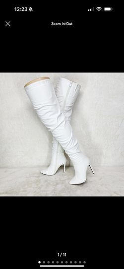 Victoria White Thigh High Over The Knee Slouch Scrunch Boots High Heels