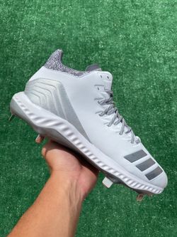 ADIDAS ICON BOUNCE MID “WHITE / SILVER” METAL BASEBALL CLEATS (Size 12, Men’s)