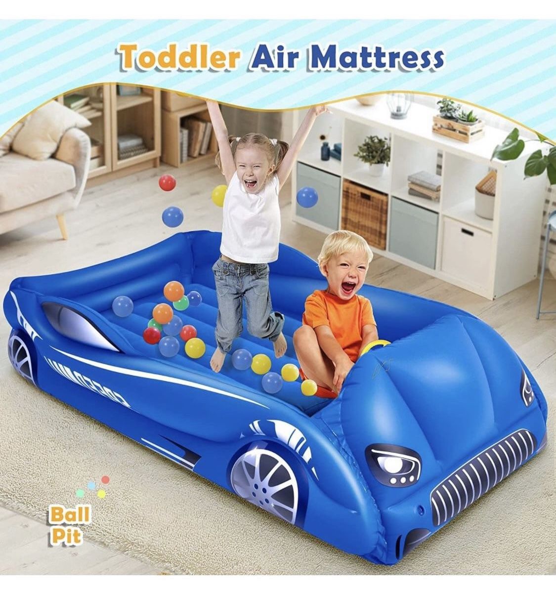 Inflatable Toddler Travel Bed - Portable Toddler Floor Bed for Kids Air Mattress with Sides Toddler Cot Sleeping Pad Camping Blow Up Mattress Baby Tra