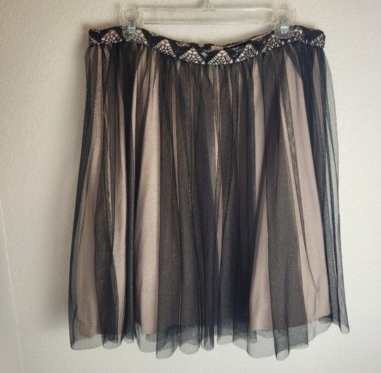 My Michelle Double Tulle Zip Up Skirt Black and Flesh Tone Women's Size 14