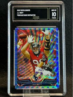 2013 Topps Chrome 💥 J.J. Watt 💥 Blue Wave Refractor GMA 10 💎 Mint - Houston Texans