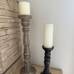 Decorative Candle Holders – Rustic Wood & Distressed White Set