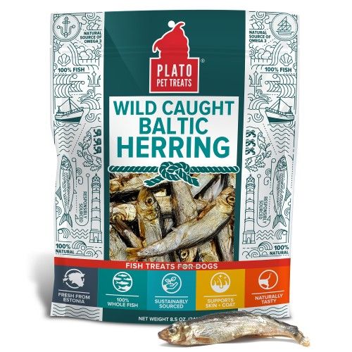 Brand New - PLATO Pet Treats Fish Dog Treats - Air-Dried, Single Ingredient Dog Treat - with Omega 3 & 6 Fatty Acids to Support Skin and Coat - 100% W