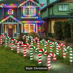 10pcs Christmas Outdoor Candy Cane Yard Lawn Signs, Candy Cane Christmas Decorating Yard Sign Plastic Waterproof Xmas Candy Cane Yard Decorations For 