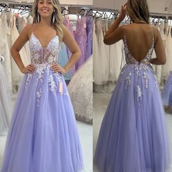 New With Tags Lilac Sequin & Glitter Corset Bodice Ball Gown $299