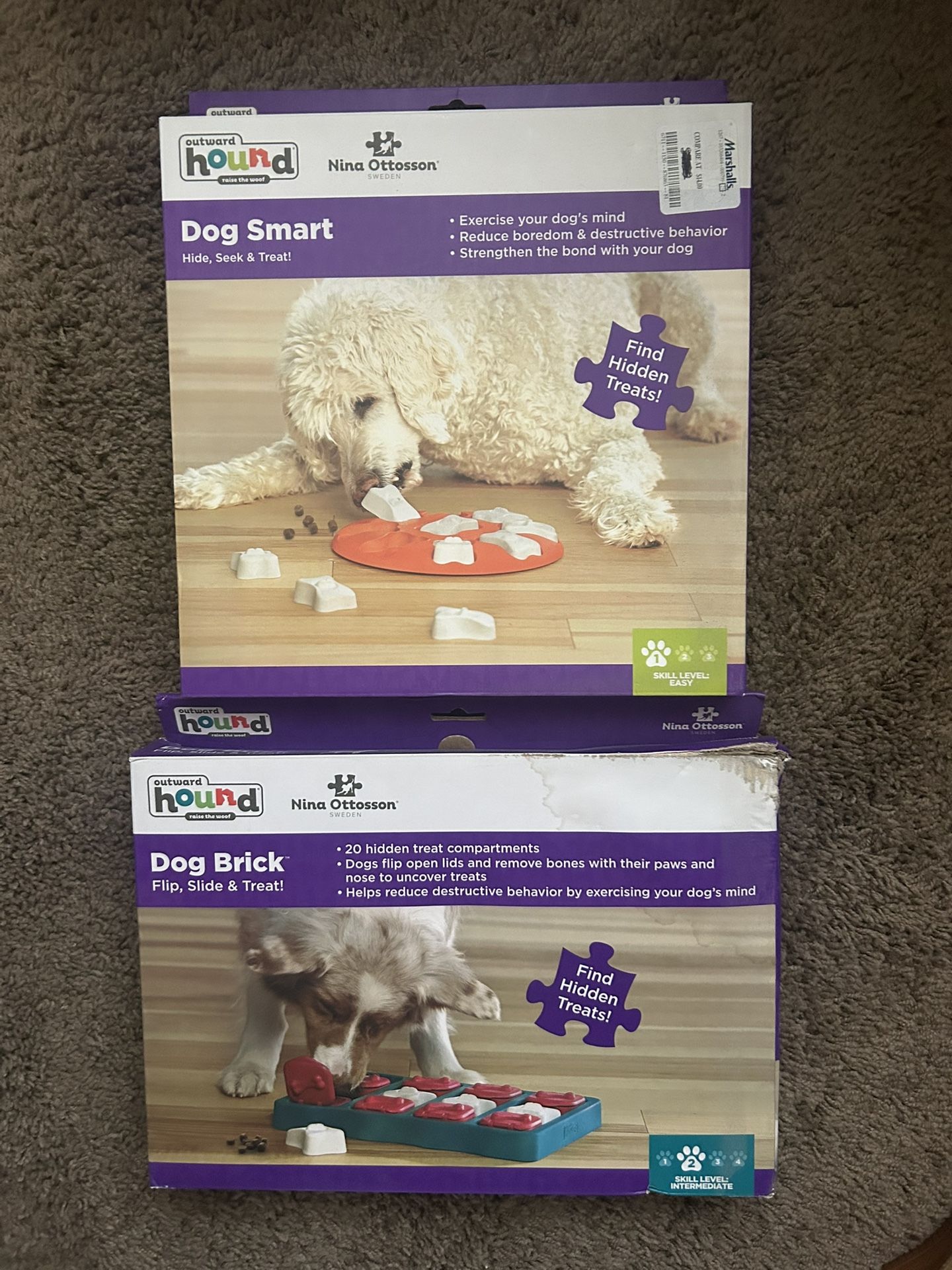 Set Of Dog Smart Puzzles Level 1 & 2 Treat Pet Games