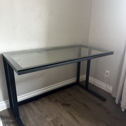 Rectangular Clear/Black Writing Desk with Glass Top