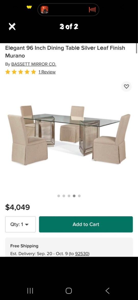 Elegant 96” Glass Dining Table – Bassett Mirror Co. – Silver Leaf Base – (Lake Elsinore)