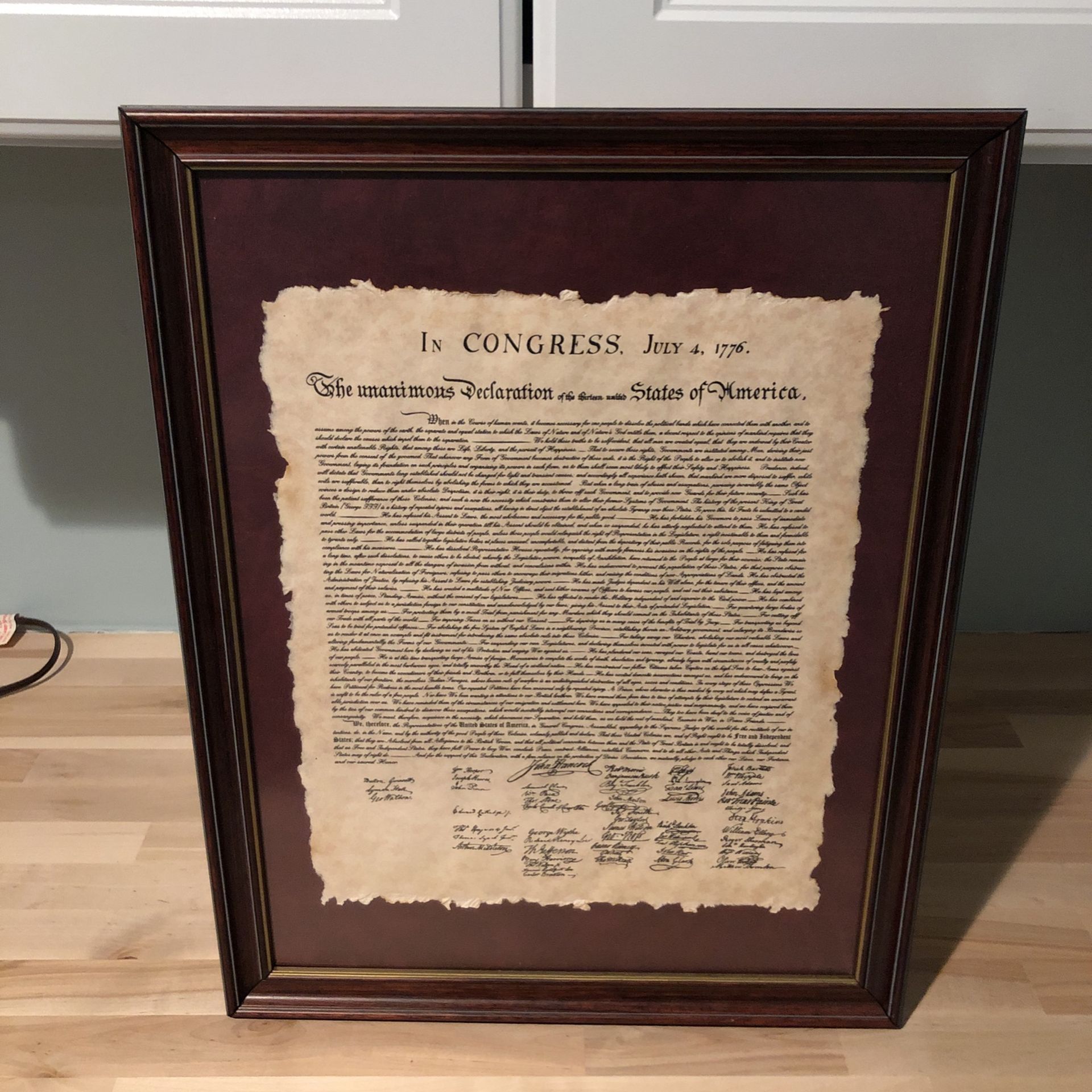 Declaration Of independence Reproduction Framed In Glass