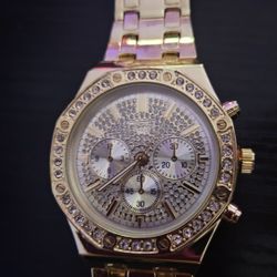Men's Gold-Tone Watch with Crystal Accents