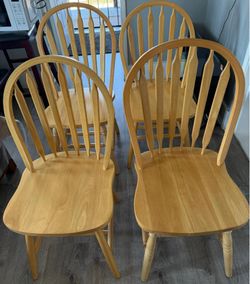 Set of 4 Oak Windsor Bow Back Dining Chairs
