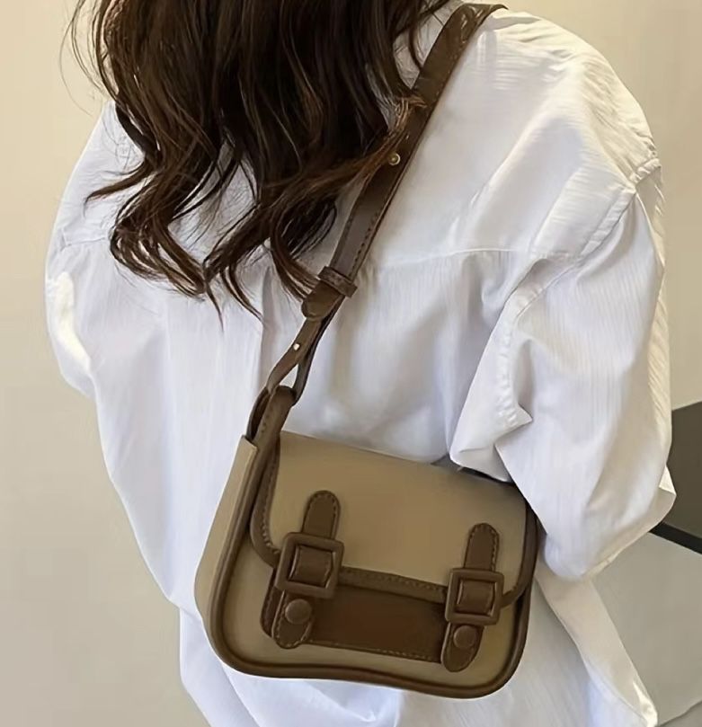 Vintage Messenger Shoulder Bag, Faux Leather Handbag