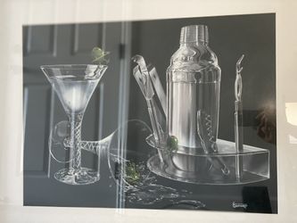 Authentic Vintage Michael Godard Marlin Martini Art Canvas Frames